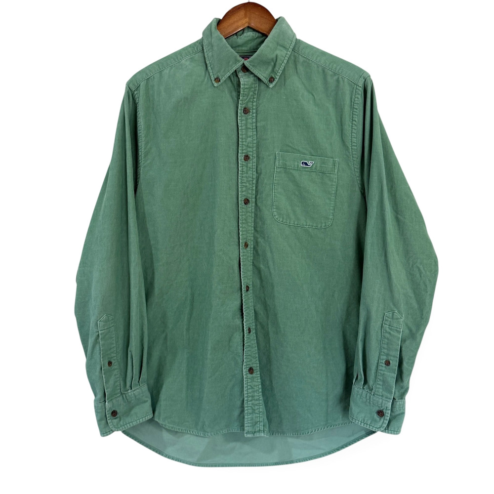 Vineyard Vines Slim Fit Tucker Corduroy Shirt Mens M Green Whale Logo Button Up